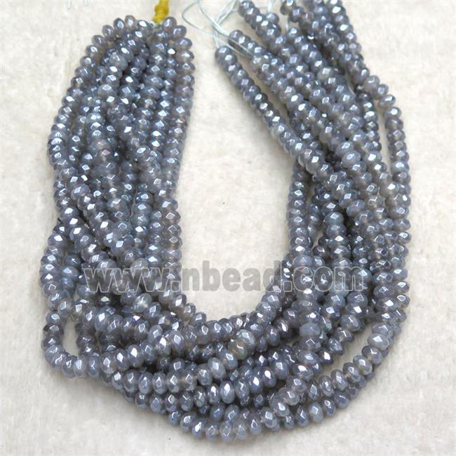 faceted rondelle gray Agate beads, light electroplated