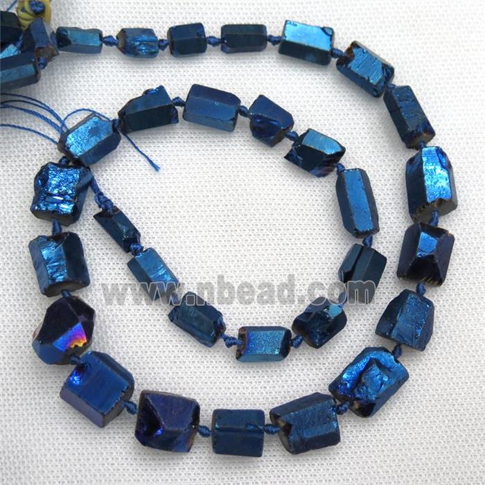Crystal Quartz beads, freeform, blue electroplated