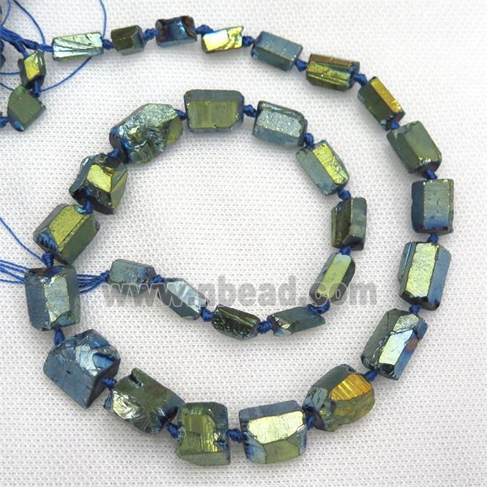 Crystal Quartz beads, freeform, green electroplated