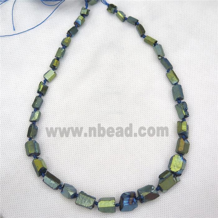 Crystal Quartz beads, freeform, green electroplated