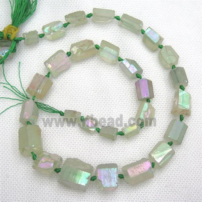 Crystal Quartz beads, freeform, green AB-color electroplated