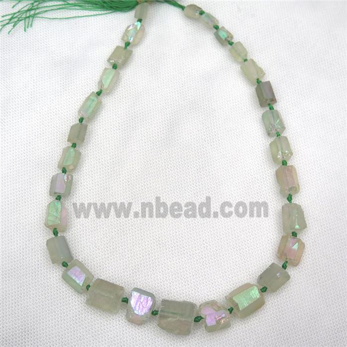 Crystal Quartz beads, freeform, green AB-color electroplated