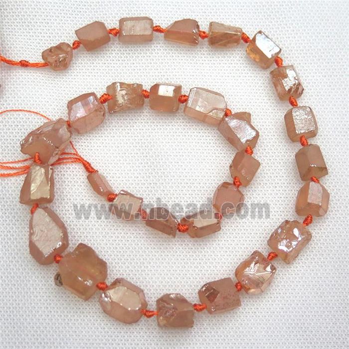 Crystal Quartz beads, freeform, gold champagne electroplated