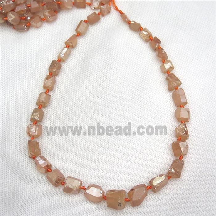 Crystal Quartz beads, freeform, gold champagne electroplated