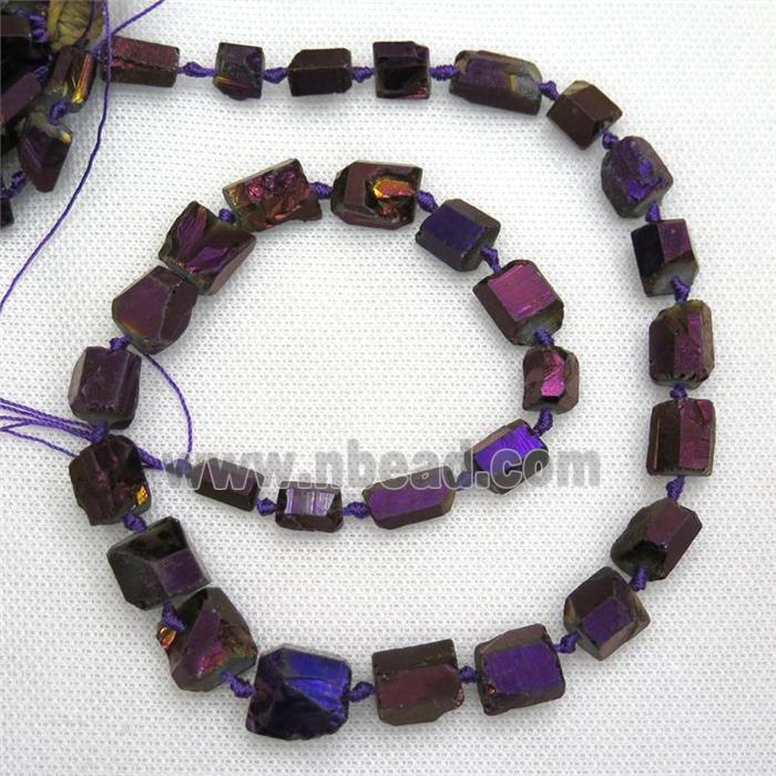Crystal Quartz beads, freeform, purple electroplated