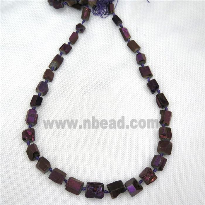Crystal Quartz beads, freeform, purple electroplated