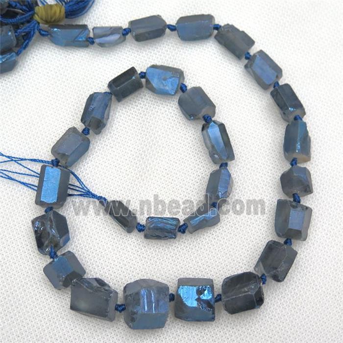 Crystal Quartz beads, freeform, blue-gray electroplated
