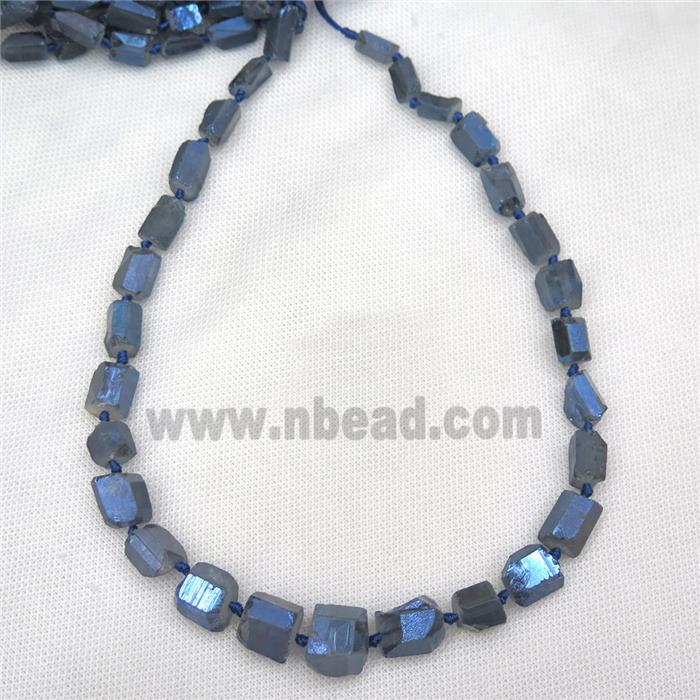 Crystal Quartz beads, freeform, blue-gray electroplated