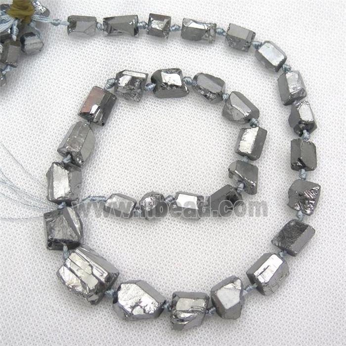 Crystal Quartz beads, freeform, silver electroplated