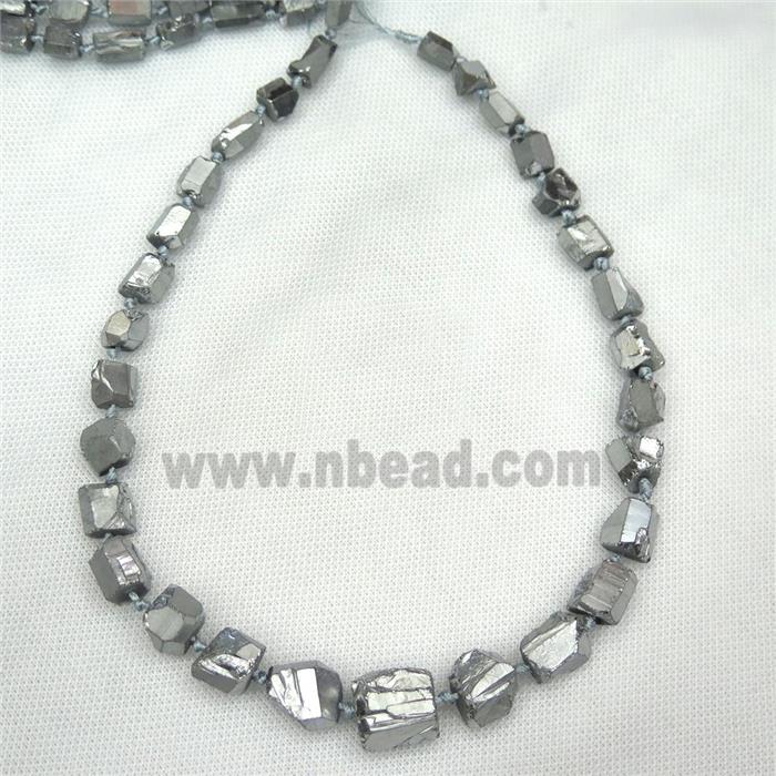 Crystal Quartz beads, freeform, silver electroplated