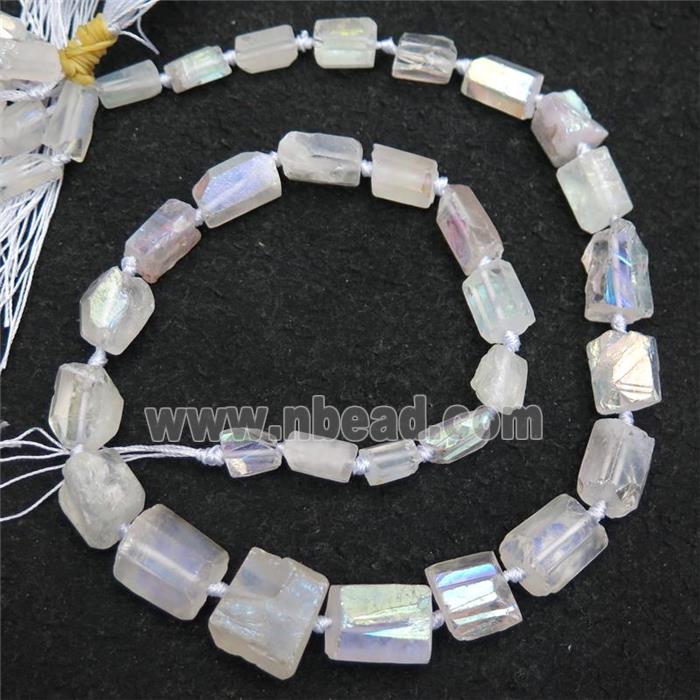 Crystal Quartz beads, freeform, white AB-color electroplated