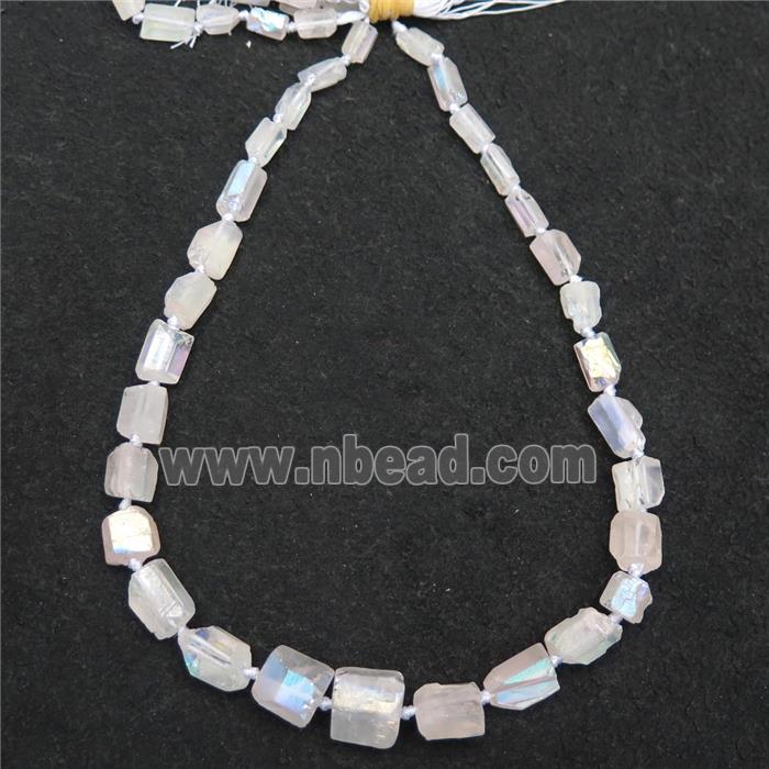 Crystal Quartz beads, freeform, white AB-color electroplated