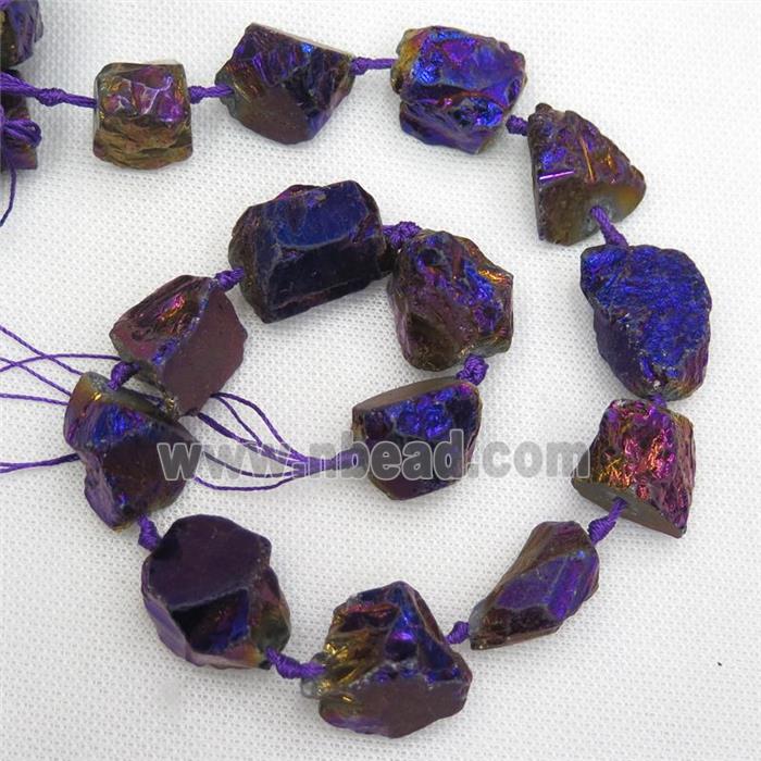 Crystal Quartz Nugget Beads, freeform, purple electroplated