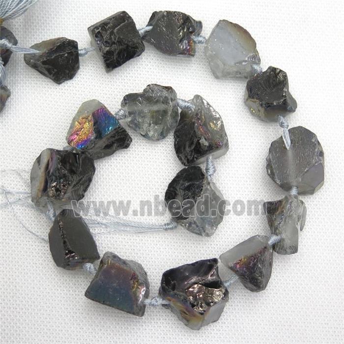 Crystal Quartz Nugget Beads, freeform, grey electroplated