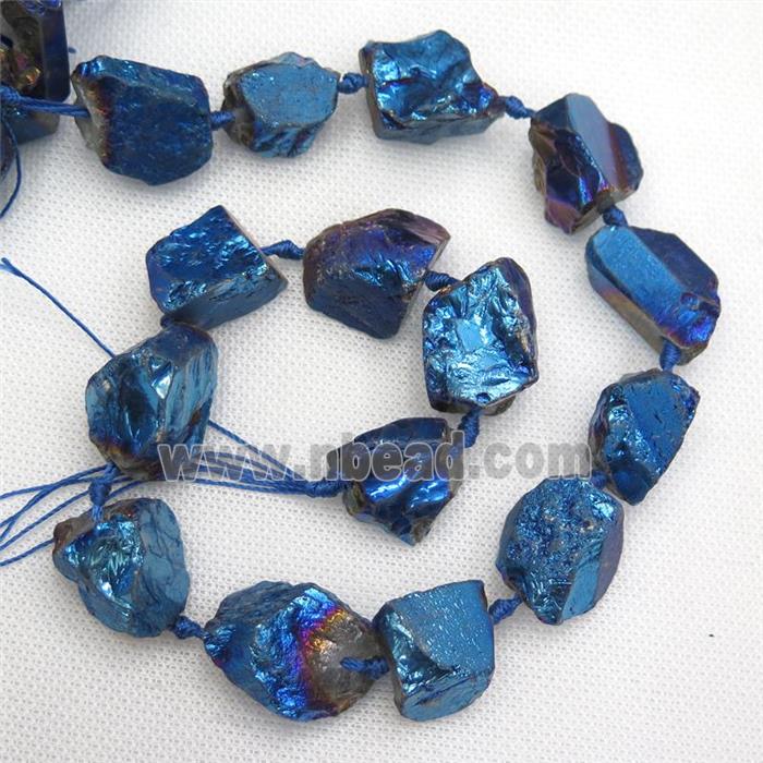 Crystal Quartz Nugget Beads, freeform, blue electroplated