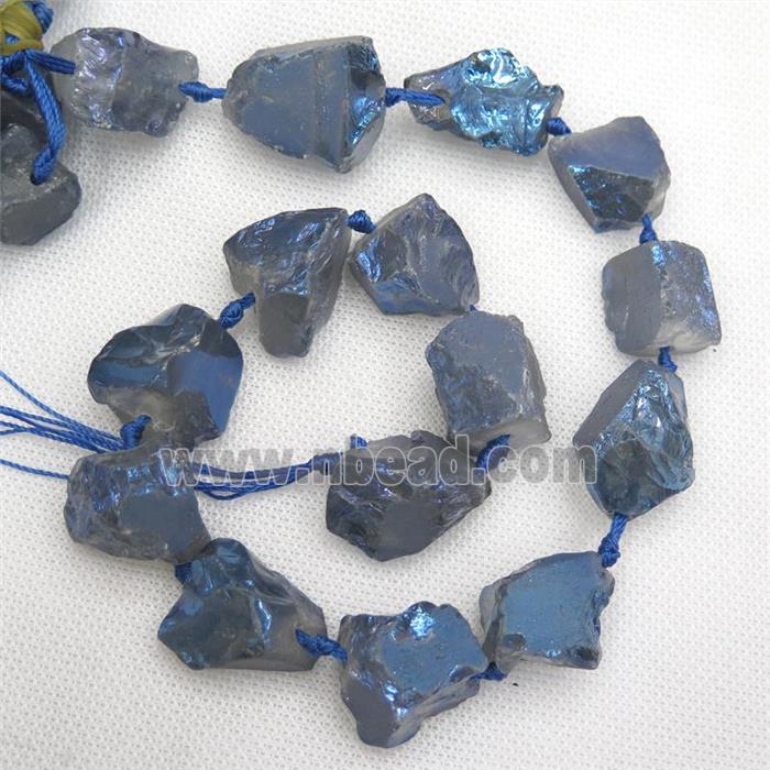 Crystal Quartz Nugget Beads, freeform, blue gray electroplated