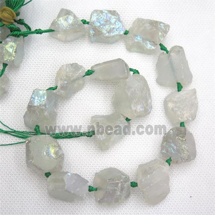 Crystal Quartz Nugget Beads, freeform, ltgreen electroplated