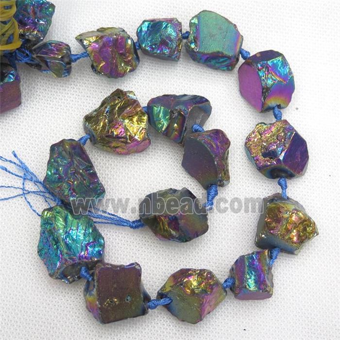 Crystal Quartz Nugget Beads, freeform, rainbow electroplated