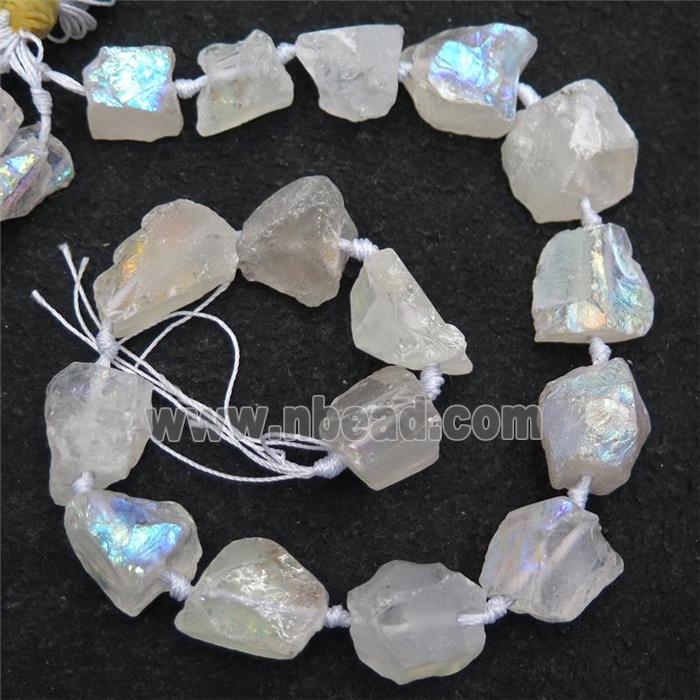 white Crystal Quartz Nugget Beads, freeform, AB-color electroplated