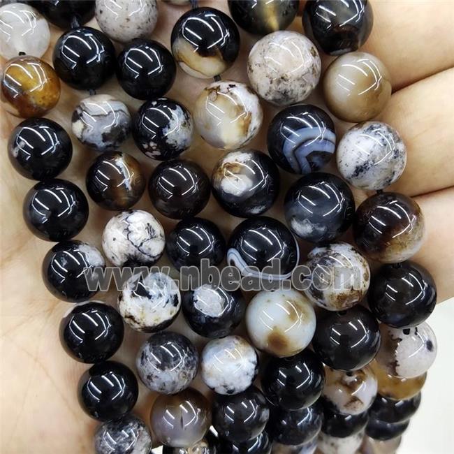 Black Cherry Blossom Agate Beads Sakura Smooth Round