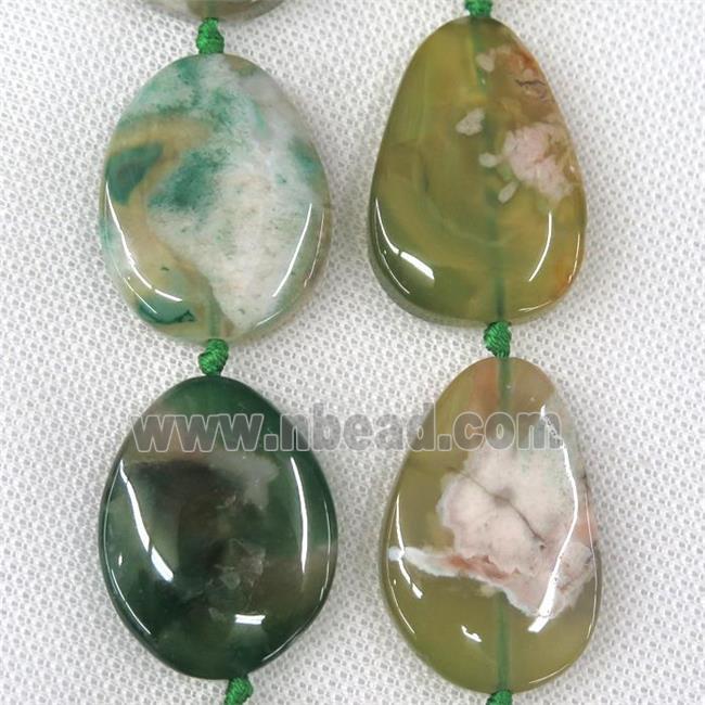 green Cherry Agate slab beads, freeform