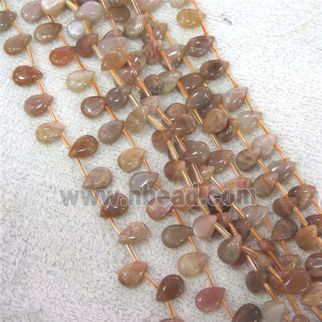 peach MoonStone teardrop beads, top-drilled