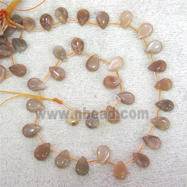 peach MoonStone teardrop beads, top-drilled