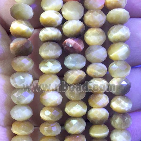 gold tiger eye stone beads, faceted rondelle