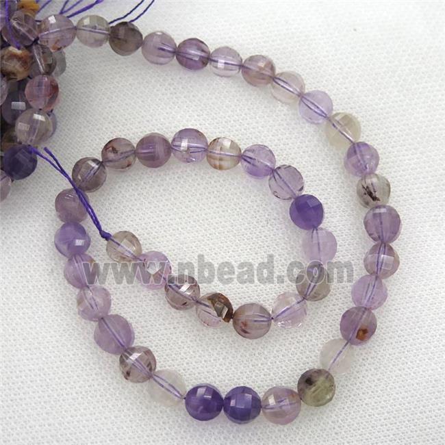 Purple Phantom Quartz Beads Faceted Round