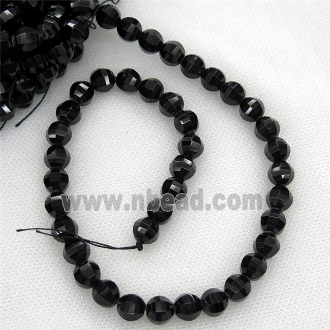 black Tourmaline Beads, faceted round