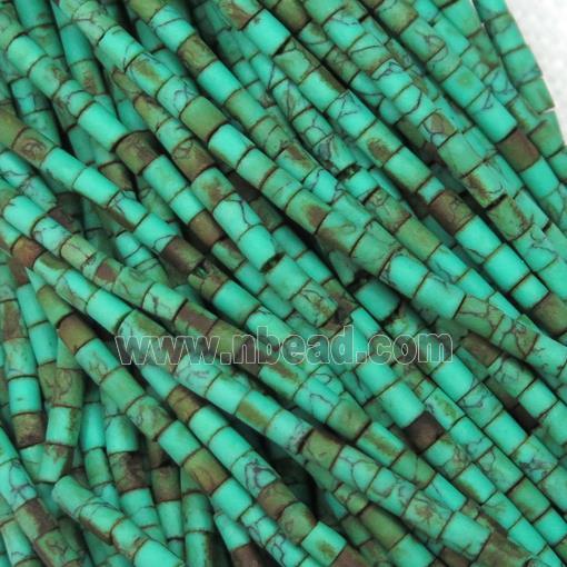 tiny synthetic turquoise tube beads, green