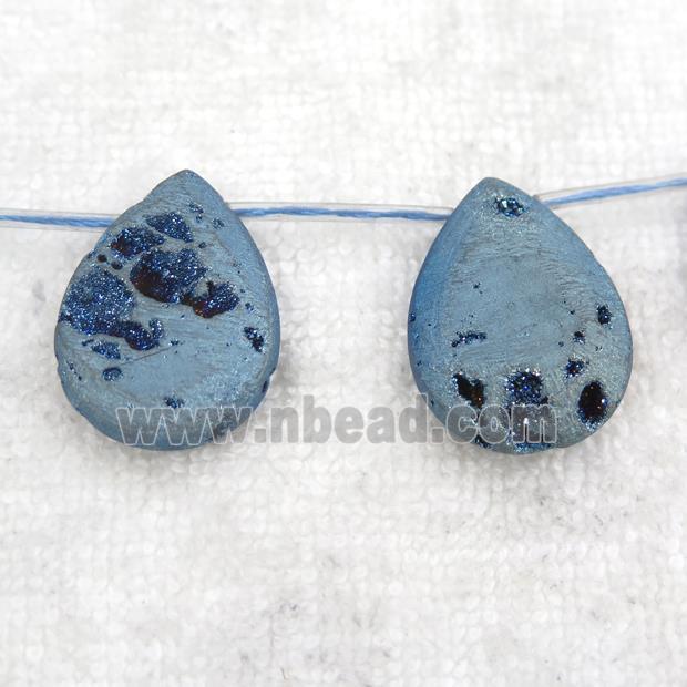 green Druzy Agate teardrop beads, topdrilled