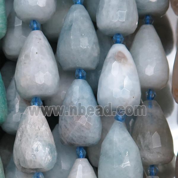 blue Aquamarine Beads, faceted teardrop