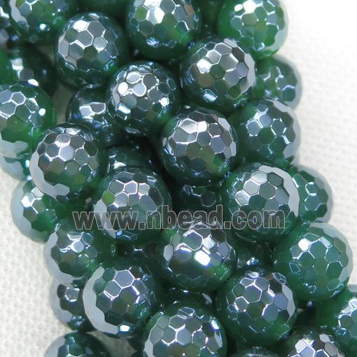 green Agate beads, faceted round, light electroplated