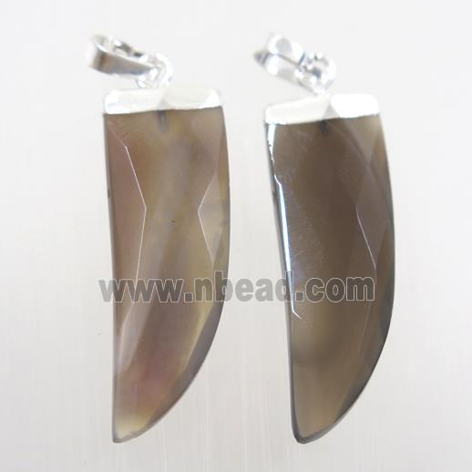 botswana agate horn pendant, silver plated