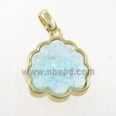 aqua druzy quartz pendant, strawberry, gold plated