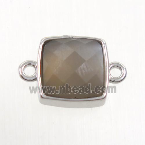 gray MoonStone connector, square, platinum plated