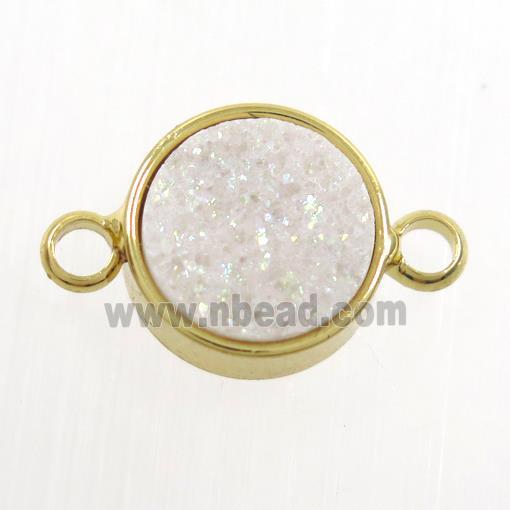 white AB-color Druzy Resin connector, circle, gold plated