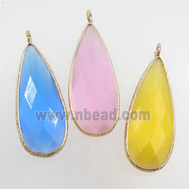 mix color crystal glass pendant, teardrop, gold plated