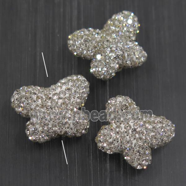 resin butterfly beads paved rhinestone, white