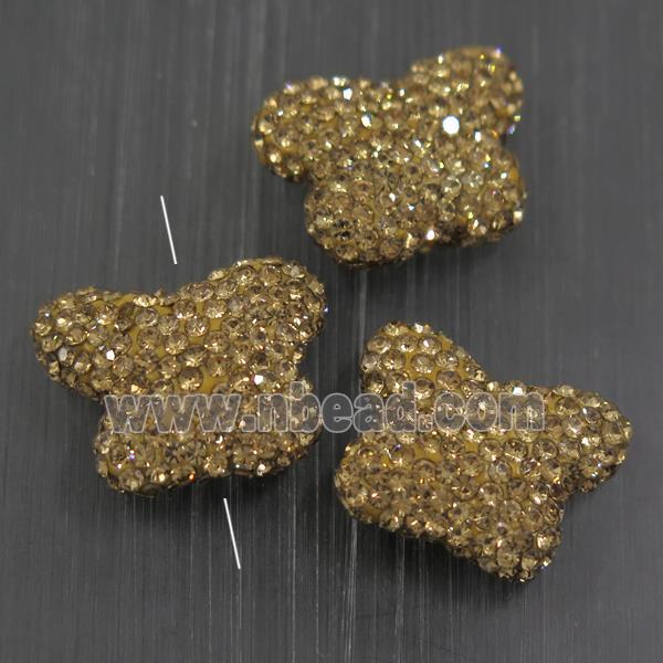 resin butterfly beads paved rhinestone, yellow