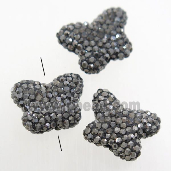 resin butterfly beads paved rhinestone, black