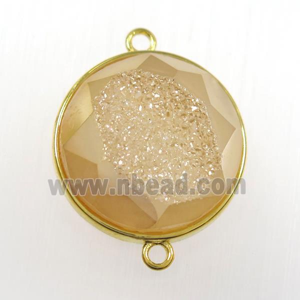 champagne druzy agate connector, circle, gold plated