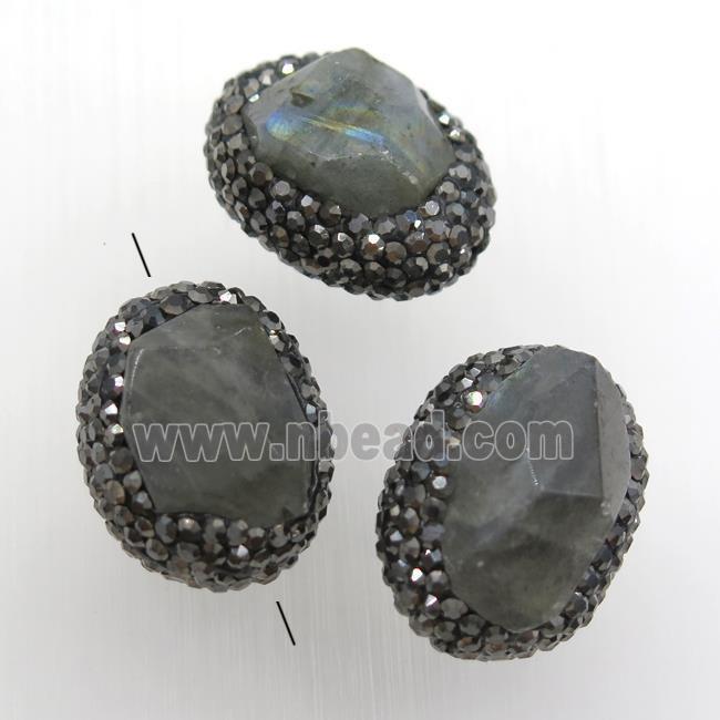 labradorite bead paved rhinestone, faceted