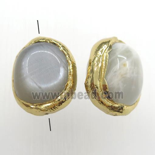 white moonstone bead, 24K gold plated