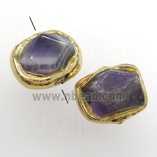 Amethyst bead, 24K gold plated