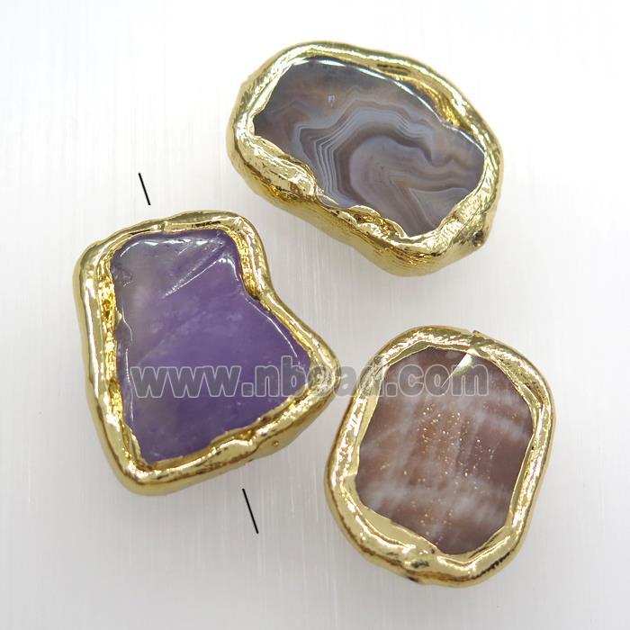 mixed gemstone beads, 24K gold plated