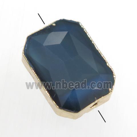 navy blue glass crystal bead, rectangle, gold plated