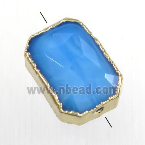 skyblue glass crystal bead, rectangle, gold plated