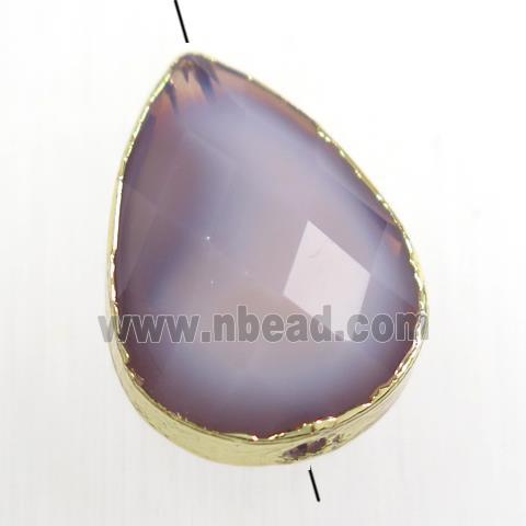 purple glass crystal bead, teardrop, gold plated